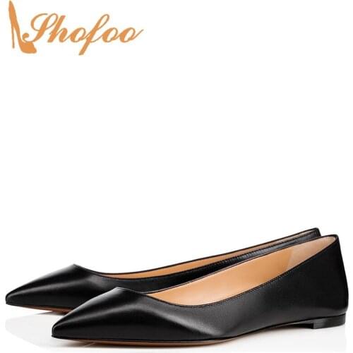 Black Flats Size 15 16 Pointed Toe Slip On Woman Shoes Office Ladies Female Formal Casual Mature Comfortable Classic matte Vegan