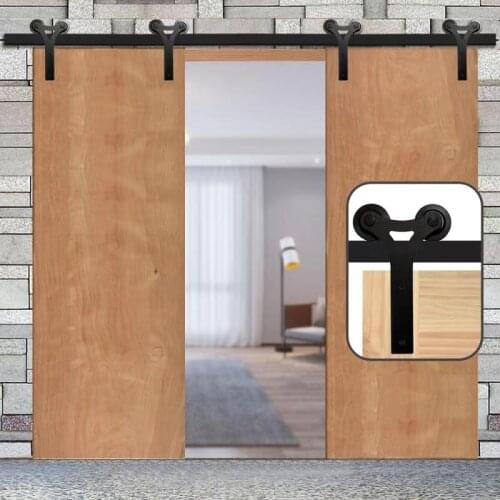 HACCER 1210-4840mm Sliding Barn Door Hardware Kit Y-Shaped Wood Door Hanger Track Roller Closet Hardware for Double Door