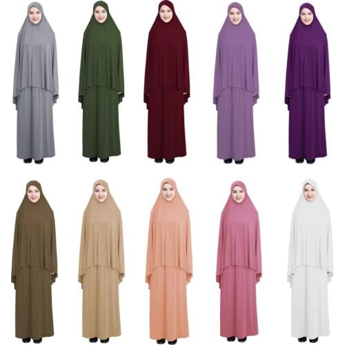 Islmaic Muslim Abaya Two Piece Dress Set Khimar Maxi Skirt Arab Prayer Clothes Women Hijab Kaftan Modest Caftan Robe Middle East