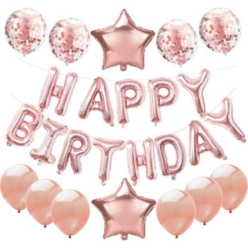 Rose Gold Birthday Party Balloons Kit Banner Cake Topper Decoration Happy Birthday Boy Girl Baby Shower Party Decor Supplies