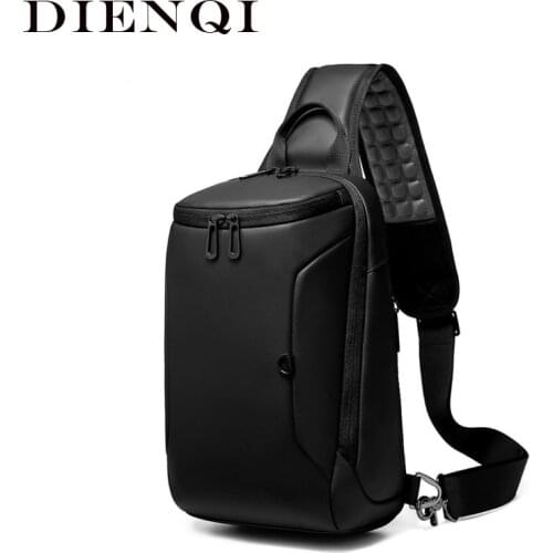 DIENQI Fashion Mens Chest Pack Waterproof Crossbody Bags Male USB Charging Bag Big Oxford Black Messenger Sling Bag Waist 2020