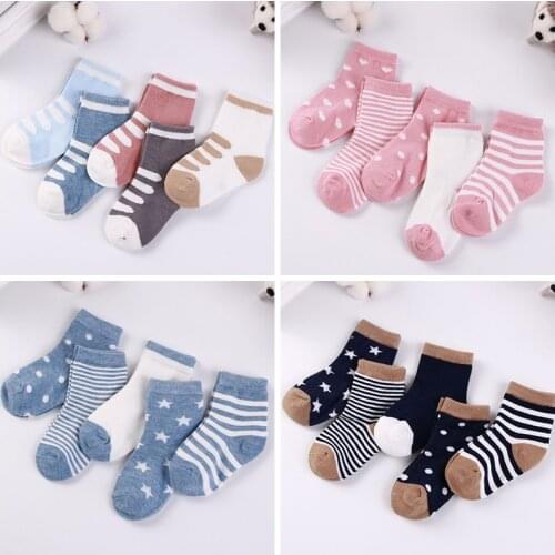 5 Pair/Lot Kids Boy Girl Soft Cotton Socks Baby Cute Cartoon Warm Stripe Dots Fashion Sport Socks Autumn Winter Children Gift