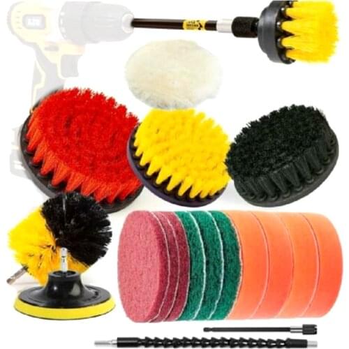 19PCS Electric Washing Brush Electric Drill Set Power Scrubber Screwdriver Scrub for Car Bathroom Kitchen Cleaning Tools