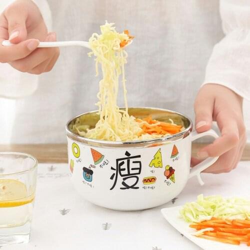 Stainless Steel Double Layer Noodle Bowl Anti Scalding Instant Noodle Bowl Cute Rabbit Cover Spoon Tableware