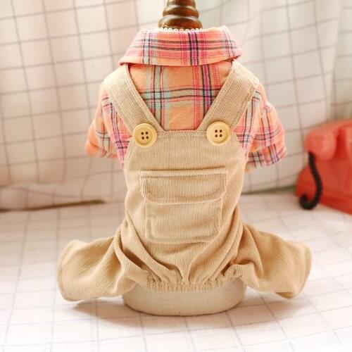 Dog Clothes Puppy Dog Teddy Schnauzer Pomeranian Chihuahua Bichon Dog Cute Pet Clothes Check Double Buckle Student Overalls