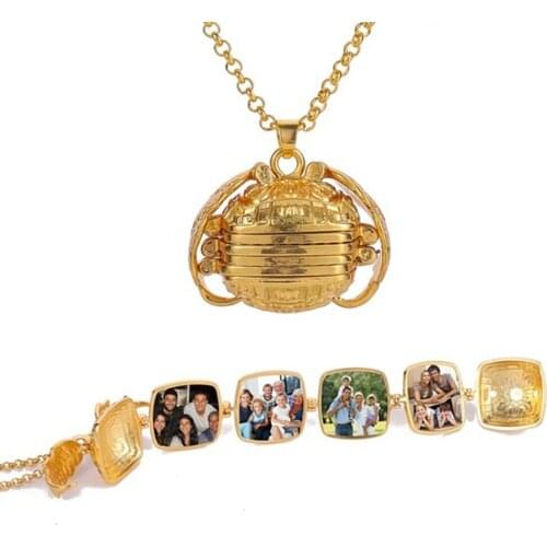 Photo box necklace Square multi-layer openable angel wings alloy plating souvenir photo jewelry