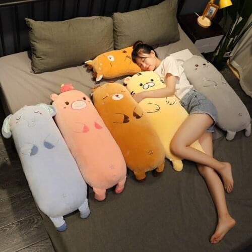 50/70/90CM Cute Animal Long Striped Plush Pillow Kawaii Unicorn Elephant Filling Soft Doll Home Bed Decoration Girl Holiday Gift