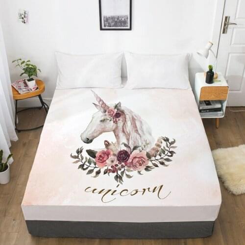 3D HD Digital Printing Custom Bed Sheet With Elastic,Fitted Sheet Twin Full Queen King,Mattress Cover 160x200,Watercolor unicorn