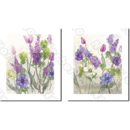 Hand-Painted Drawing Pictures Canvas Painting Posters Growing Purple Flowers for Living Room Bedroom Home Restaurant Decoration