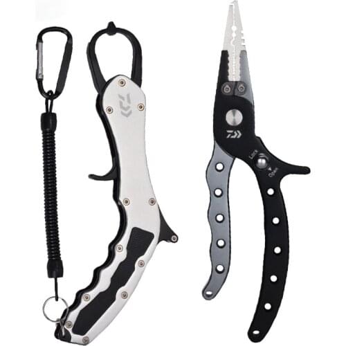 Daiwa Fishing Pliers Hook Fish Lip Grip Aluminum Alloy Fish Gripper Recover Cutter Line Split Ring Fishing Gripper Fishing Tool
