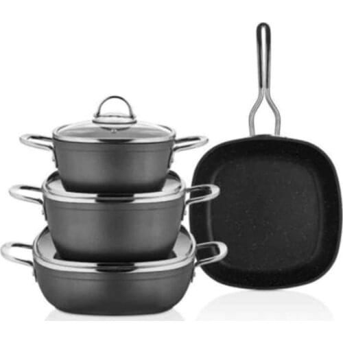 Schafer Gastronomie Granite INOX 7 Piece Pan Set Fum01-20 cm Deep Pot 24 cm Deep Pot 26 cm Flat Pot 26 cm Pan
