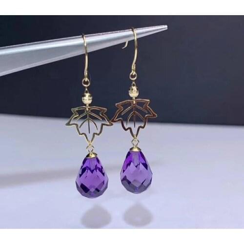 Shilovem 18k yellow gold piezoelectric amethyst Stud Earrings fine Jewelry women trendy party classic new 8*11mm myme081101z