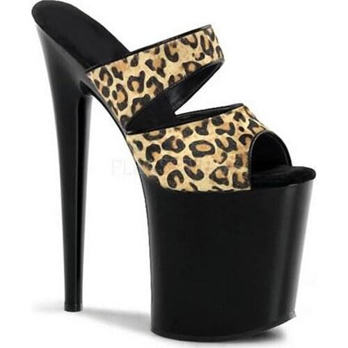 Sexy Leopard Print 20cm Temptation Slippers Ultra High Thin Heels Platform 8 Inch Shoes Sexy Stripper Shoes