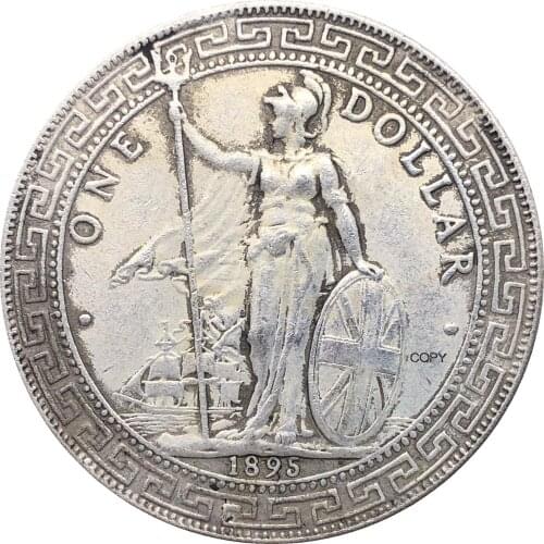 United Kingdom 1 Dollar British Trade Dollar 1895 One Dollar Cupronickel Plated Silver Hong Kong Yi Yuan Copy Coin