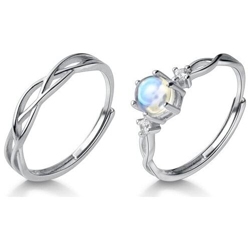 Lovers' real.925 Sterling Silver CZ & Synthetic Coloured Glaze Ring Braid Twist Ring Adjustable Men Women