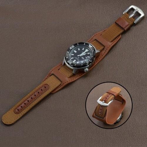 Newest Nylon+Leather Strap 20MM 22MM Black/Brown/Gray Military Casual Army Sport Watchband Suitable For Huawei Watch Replacement