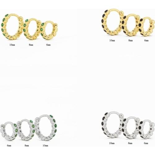 Canner 925 Sterling Silver Huggies Earrings Hoop Earrings Green Black Crystal Pendientes Aretes De Mujer Earrings For Women