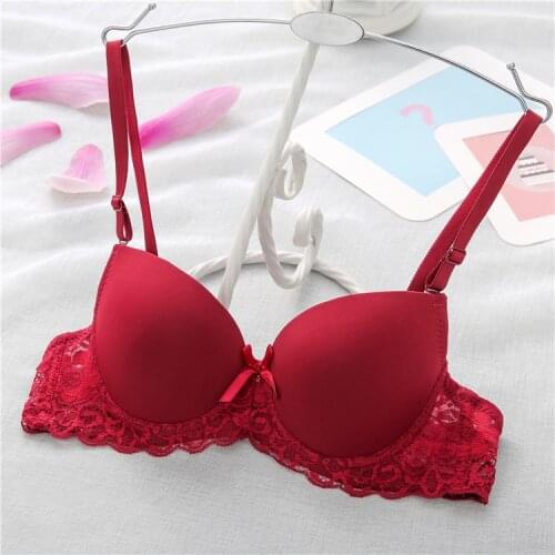 Mozhini Burgundy color Intimate Sweet Sexy Girl Small Bra support chest lace bra Small Breast Women Underwear Sexy Push Up Bra