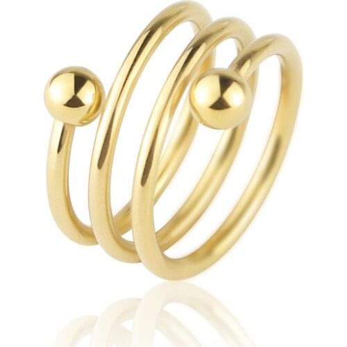 Stainless Steel Both Ends Beads Spring Shape Ring For Women Gold Color Ring Fashion Jewelry Friend Gifts Anillos Drop Shipping