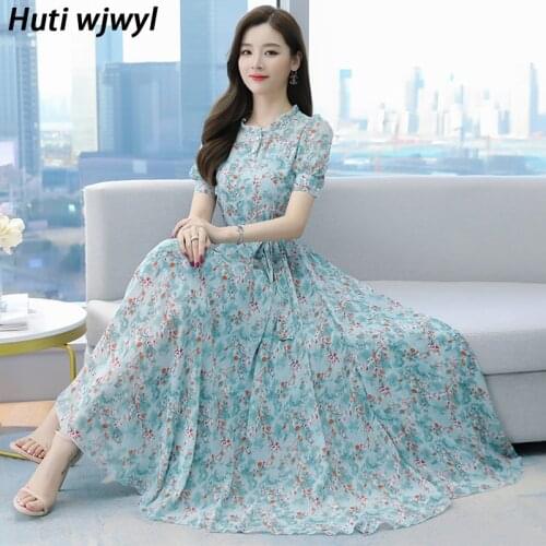 Summer New Boho Floral Chiffon Vacation Maxi Dress 2021 Vintage 4XL Plus Size Boho Beach Long Dress Women Bodycon Party Vestidos