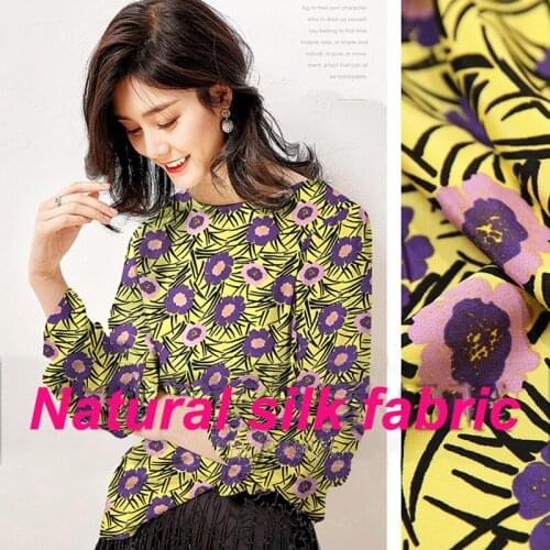 1 Meter 27mmi Yellow Sunflower Silk Heavy Crepe Summer Dress Shirt Custom Fabric