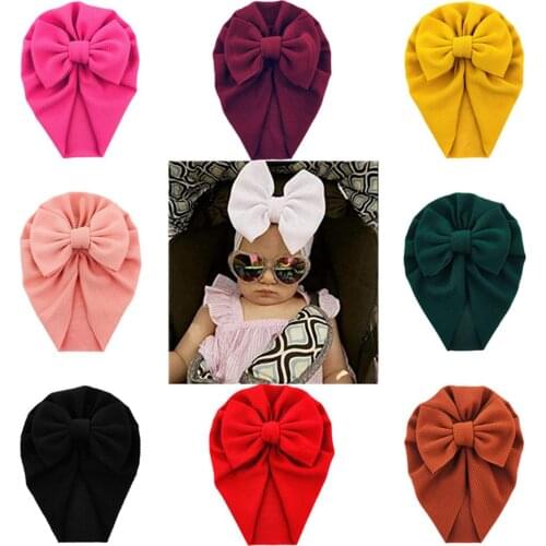 10Pcs/Lot New Baby Boys Girls Waffle Fabric Bows Turban Hats Toddler Hand Tied Beanies Caps Kids Newborn Hair Accessories