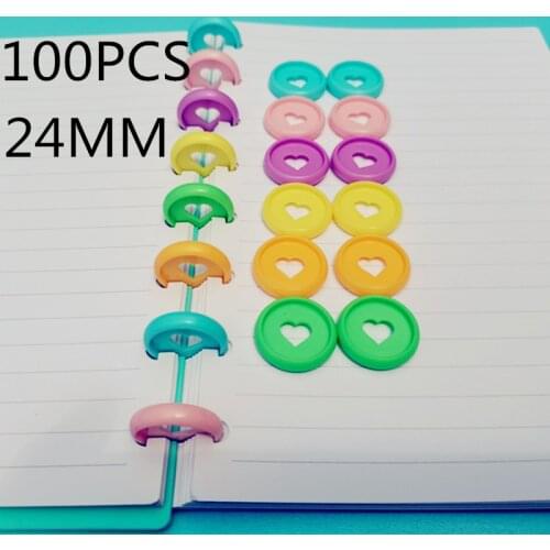 100pcs 24mm plastic loose-leaf ring loose-leaf buckle notebook mushroom hole color disc learning binding supplies