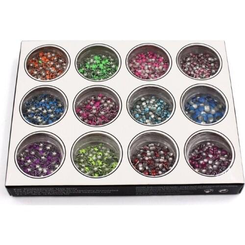 3D Nail Art Decoration Metal Star & Circle Mixed Shapes Manicure Tips Fashion DIY Nail Art Tools 12Pots/box