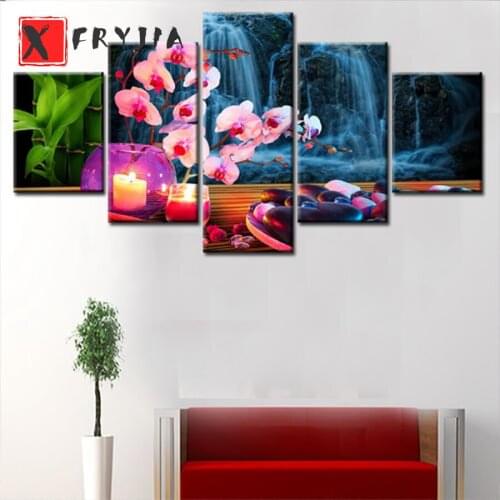 5pcs Diamond Embroidery Waterfall, stones, flowers, candles, zen Full round square Drill 5d DIY Diamond Painting mosaic set