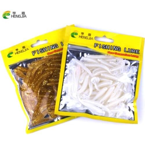 HENGJIA 50pcs Fishing Lure Shad Worm 4.8cm 0.6g Swimbaits Silicone Soft Bait Carp Artificial Soft Lure
