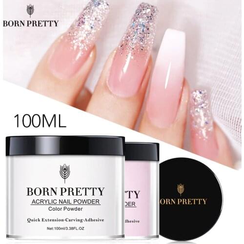 BORN PRETTY 100ml Acrylic Nail Powder Clear Pink White Professional Carving Crystal Polymer for Nail Tips Extenstion Nails Set