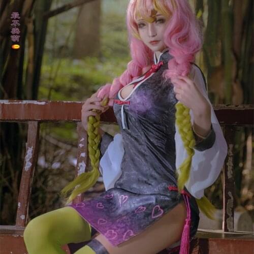 Anime Demond Slayer Kanroji Mitsuri Cosplay Costume Fan art sexy cheongsam dress famale