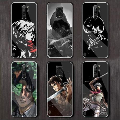 Phone Case for Xiaomi Redmi Note 9S 8 Pro 9 7 8T 10 K30 Pro 8A 9A 9C Tempered Glass Cover Funda Attack On Titan Levi Ackerman