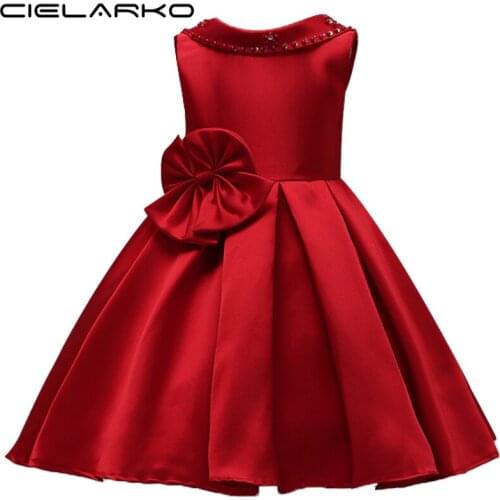 Cielarko Girl Dress Kids Bow Pearls Pageant Ceremony Frock Baby tutu Birthday Wedding Party Dresses Children Communion Clothes