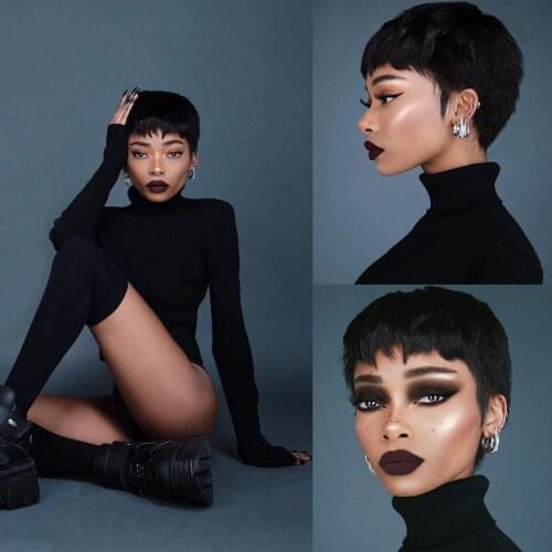 DLME 1# 27 Pieces Weaving Bump Hair Straight Weave with Black Hair Pieces Single Weft Natural Hair Black Short Pixie Hair