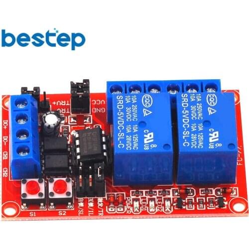 2 Channel Button Self-locking Interlock Three-selection One Relay Module High and Low Level Trigger with Switch Light 5V 12V 24V