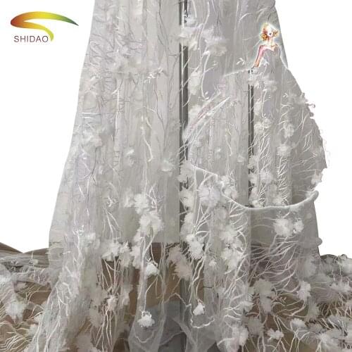 Hot Sales Lace Fabrics African 3d Chiffon Flower Embroidery Squined Bridal 5yards Dress For Women Wedding Dress
