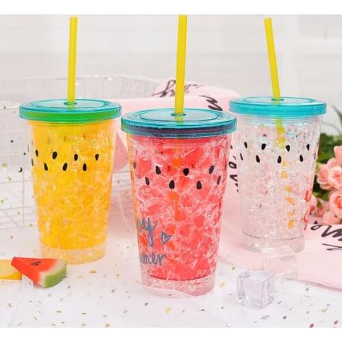 Korean Version of Summer Double Watermelon Ice Breaking Handy Cup Portable Plastic Straw Cup Small Fresh Cool Drink Cup