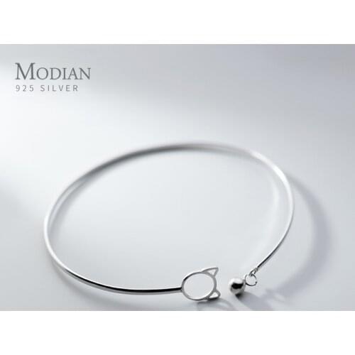 Modian Authentic 925 Sterling Silver Cute Cat Tiny Ball Bracelet for Women Fashion Adjustable Size Slim Bracelet Fine Jewelry