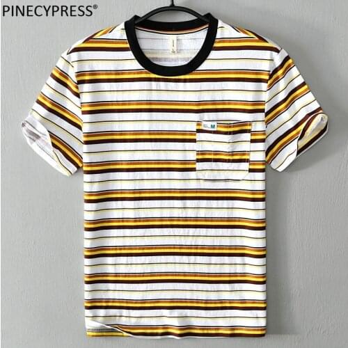 Linen Cellulose Fiber Soft Breathable Anti-static Quality Fashion Striped Man T Shirt Summer Short Sleeve O-neck Men T-shirt