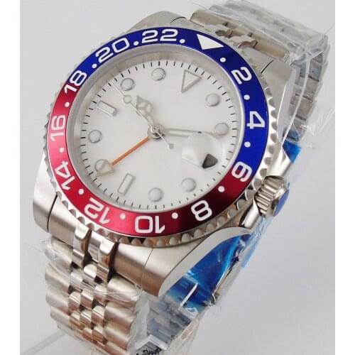 40mm White Sterile Dial Automatic Mens Watch Insert Bezel Date Mechanical Orange GMT Jubilee Strap Sapphire Glass Deployment
