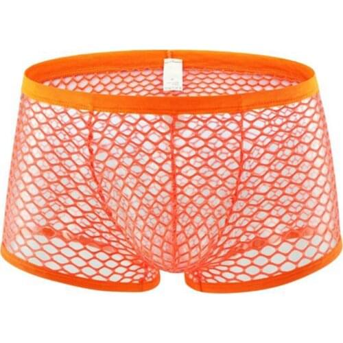 Mens Sexy Underwear Breathable Mesh Hollow Out Boxer Shorts U Convex Transparent Underpants Cueca Masculina Lingerie Underpants