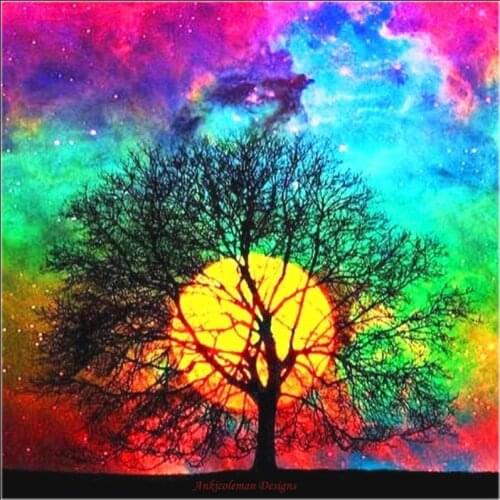 Embroidery Counted Cross Stitch Kits Needlework - Crafts 14 ct DMC Color DIY Arts Handmade Home Decor - Rainbow Moon Tree