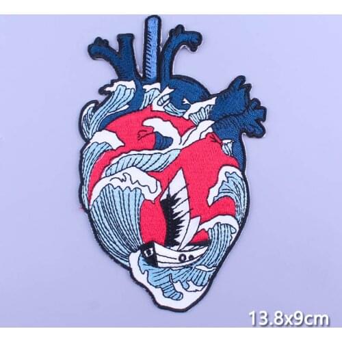 Rock Heart Patch Hippie Punk Iron On Embroidered Patches On Clothes DIY Applique Badge Fabric For Garment Jacket T-shirt Stripe