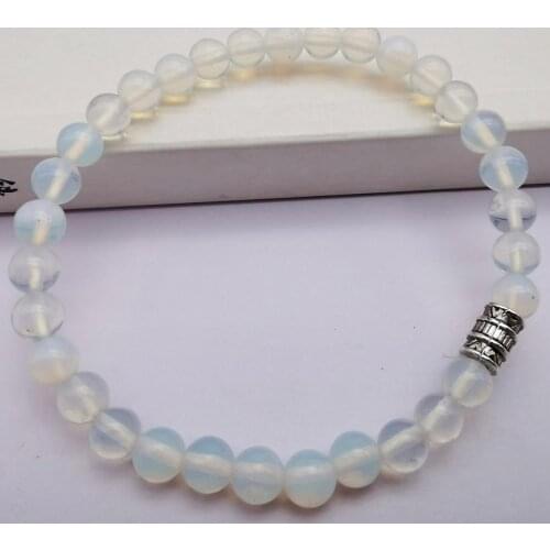 Opal Stone Beads Tibetan Silver Bracelet Bangle Stretch Jewelry For Woman Gift G607