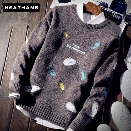 Autumn Winter O-Neck Men Sweater Warm Pullover Hipster Knitting Shirt Japan Style Harajuku Sweaters Coat Embroidered Mens Tops