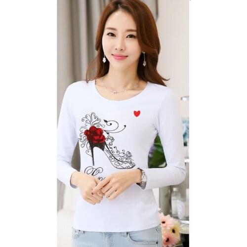 Autumn round neck white bottoming shirt female long sleeve 2019 spring new animal pattern printing Slim inside tops A216