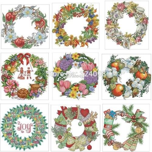 Christmas Fruit Bird wreath patterns Counted Cross Stitch 11CT 14CT 18CT DIY Chinese Cross Stitch Kit Embroidery Needlework Sets