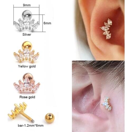 1pc 16G 316L Surgical Steel Zircon Stone Ear Cartilage Tragus Helix Piercing Stud Earrings Body Piercing Jewelry
