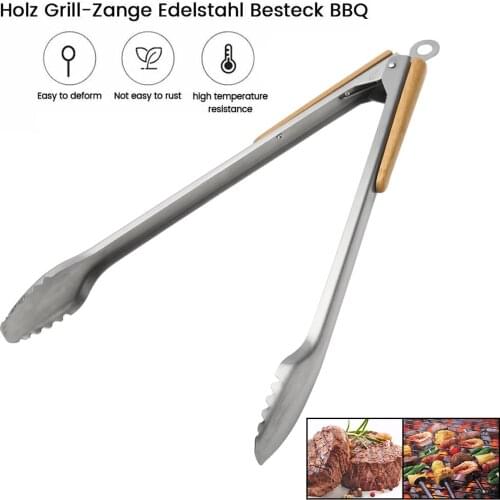 1pcs Wood Handle BBQ Grilling Tong Salad Bread Serving Tong Non-Stick Kitchen Barbecue Grilling Cooking Tong Kitchen Accessories